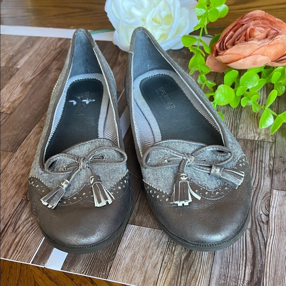 Sperry Gray and Brown Flats with Tassel Detail